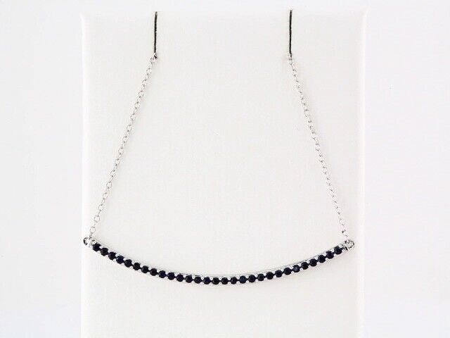 14k White Gold Natural Blue Sapphire Bar Pendant Necklace 18"