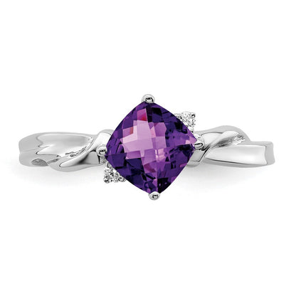 14k White Gold Cushion Amethyst and Diamond Ring Size 7