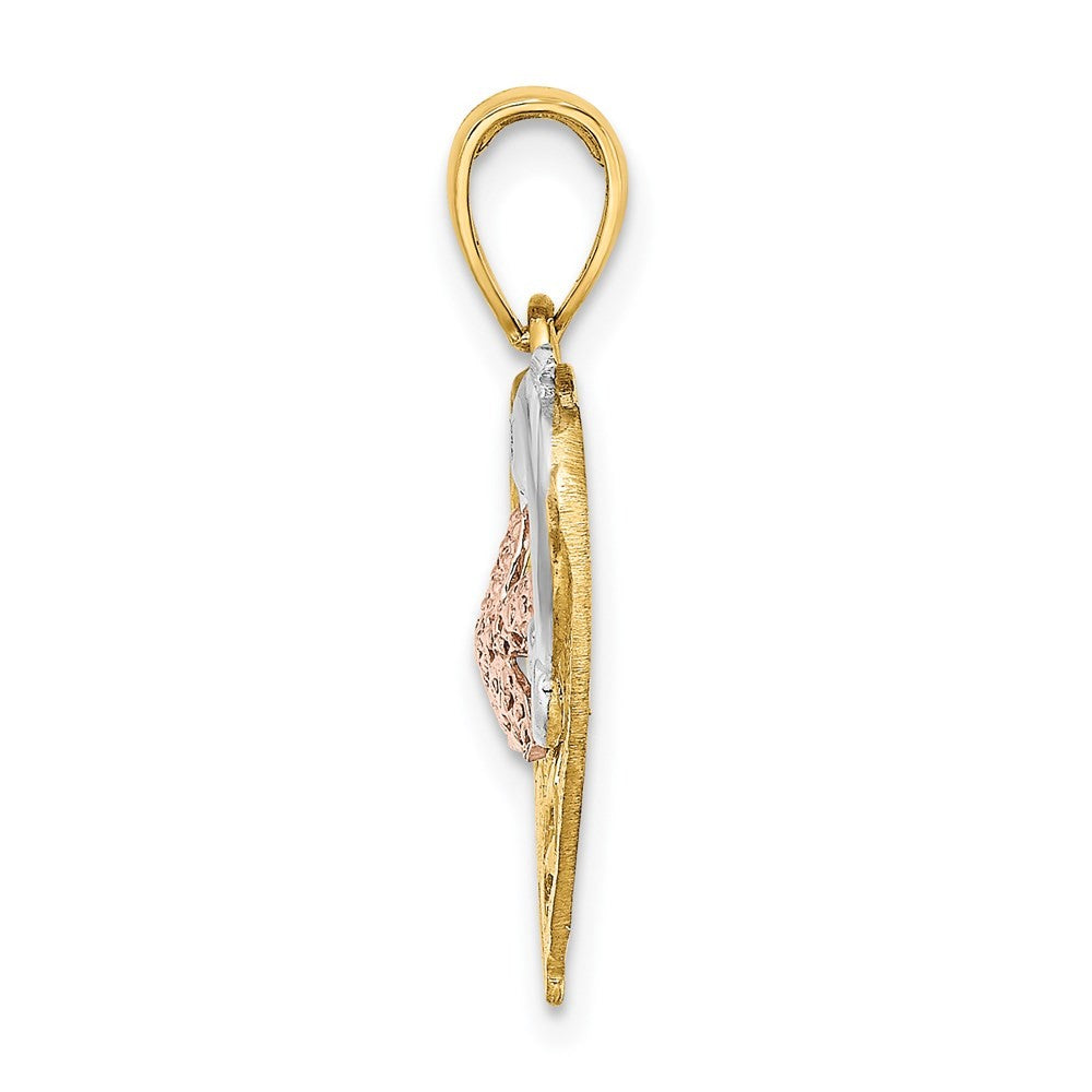 14K Two-tone w/White Rhodium Dolphin and Starfish In Heart Charm