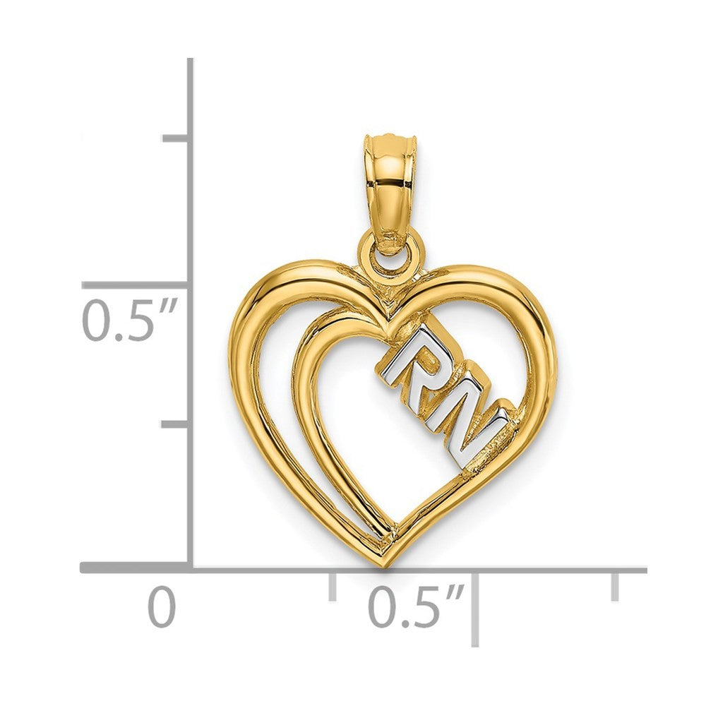 14k Yellow Gold Rhodium RN Inside Double Hearts Charm Pendant
