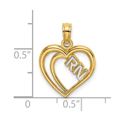 14k Yellow Gold Rhodium RN Inside Double Hearts Charm Pendant