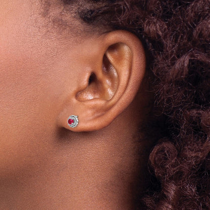 14k White Gold Diamond and Cabochon Ruby Stud Earrings Gift for Women