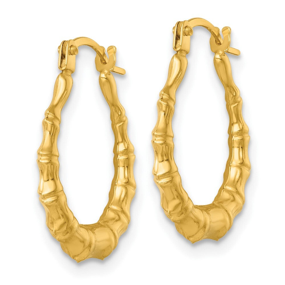 14k Yellow Gold Polished Bamboo Hoop Earrings Gift for Women