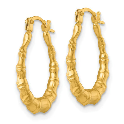 14k Yellow Gold Polished Bamboo Hoop Earrings Gift for Women