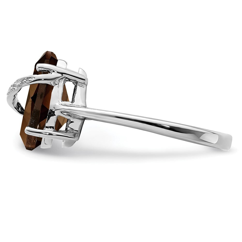 Sterling Silver Rhodium Pear Smoky Quartz & Diamond Ring Size 6