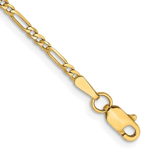 14k Yellow Gold 5.5 inch 1.8mm Flat Figaro Chain Bracelet