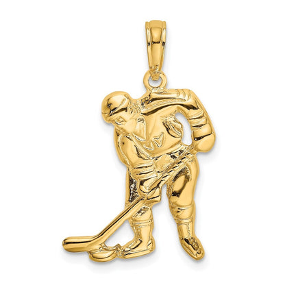 14k Yellow Gold Hockey Player with Stick and Puck Charm