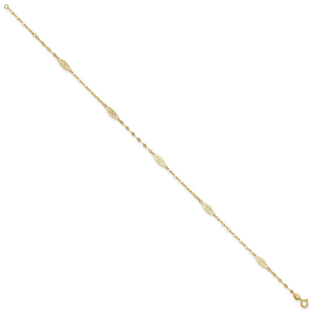14k Yellow Gold Fancy Filigree Link 5-Station 10" Anklet