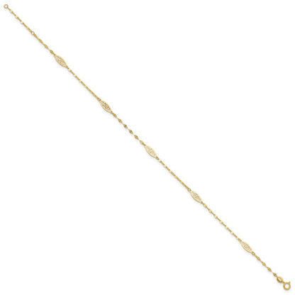 14k Yellow Gold Fancy Filigree Link 5-Station 10" Anklet