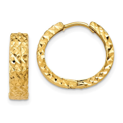 14k Yellow Gold Diamond-cut Hinged Hoop Earrings