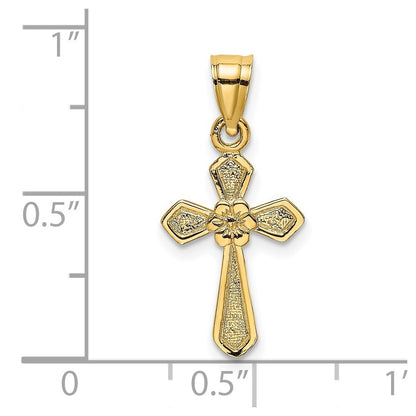 14k Yellow Gold Small Cross Flower Charm Pendant for Women