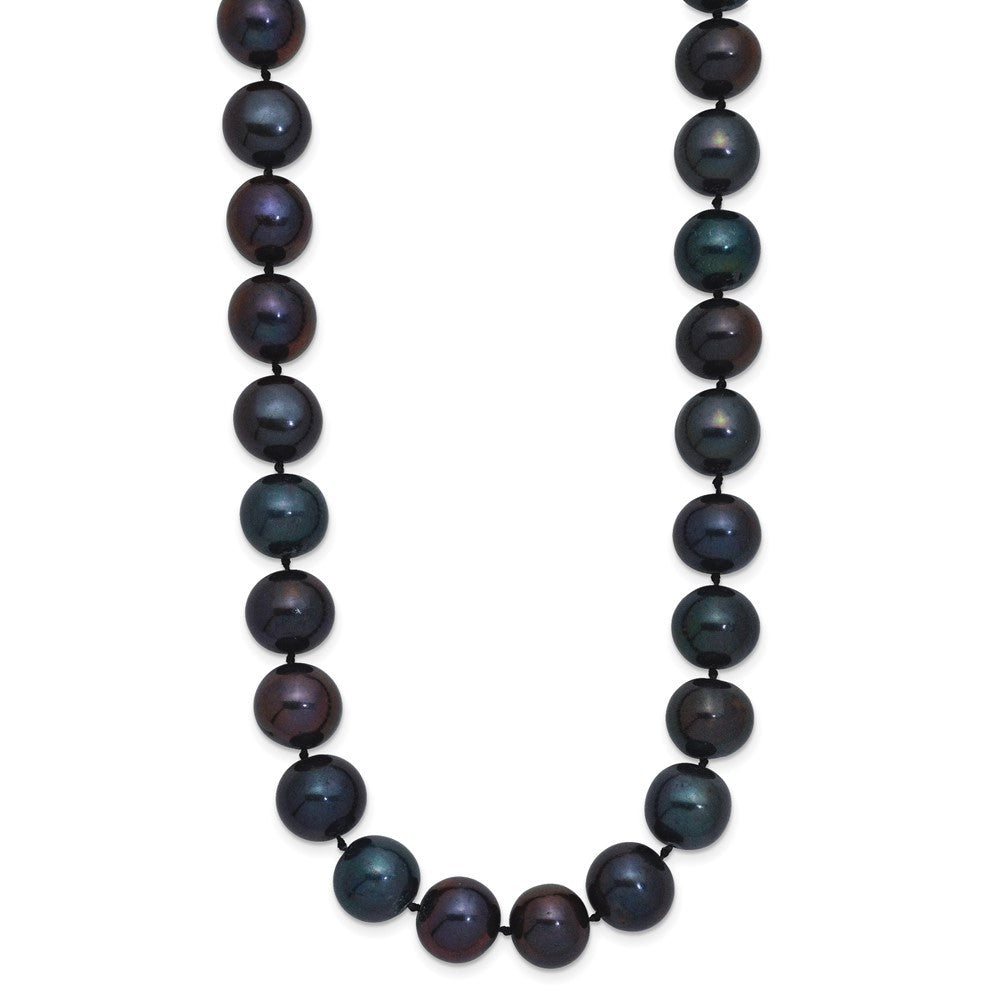 Sterling Silver Rhodium-plated 10-11mm Black Cultured Pearl Necklace 18"