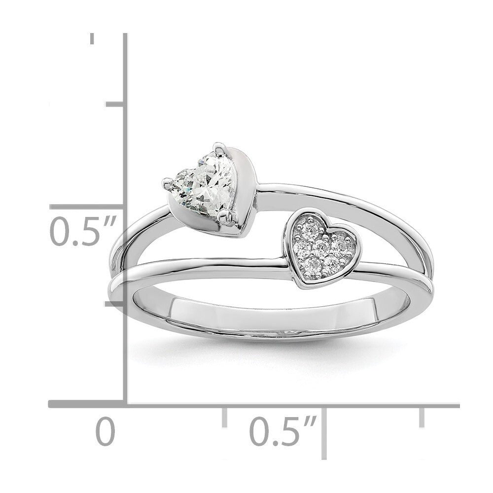 Sterling Silver Rhodium plated CZ Hearts Ring Size 7