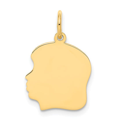 14k Yellow Gold Plain Medium .027 Gauge Facing Left Girl Head Charm Pendant
