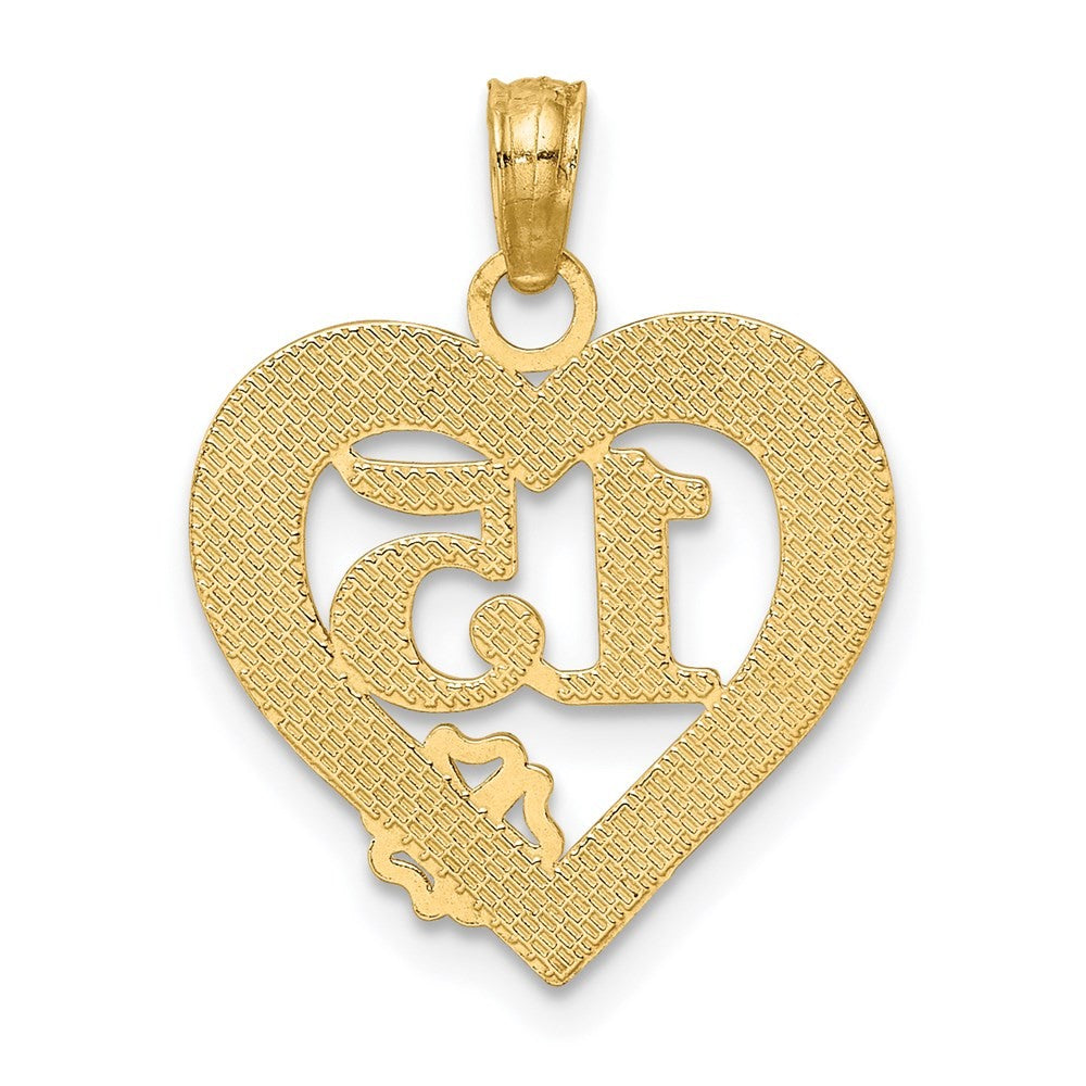 14k Yellow Gold QUINCE ANOS 15 in Heart Charm
