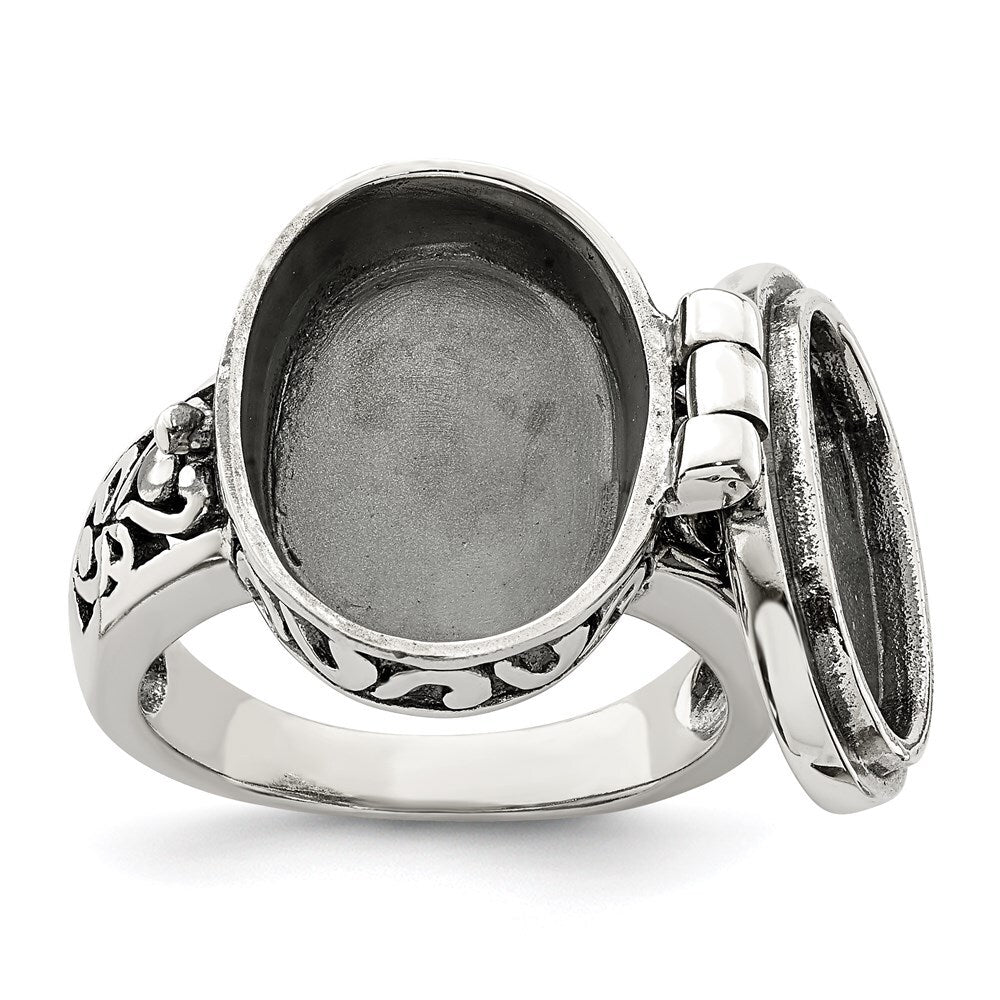 Sterling Silver Antiqued Oval Locket Ring Size 7
