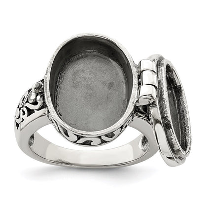 Sterling Silver Antiqued Oval Locket Ring Size 7