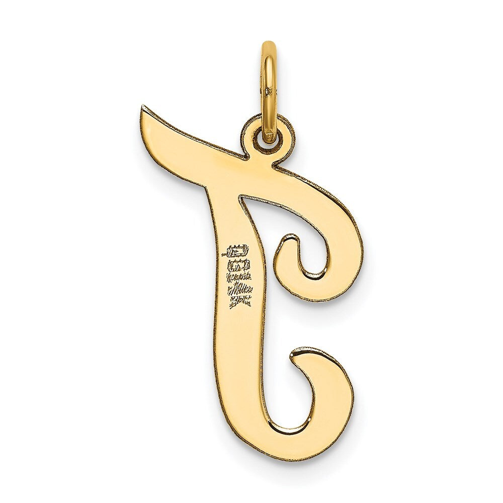 14k Yellow Gold Large Script Letter T Initial Charm Pendant for Women