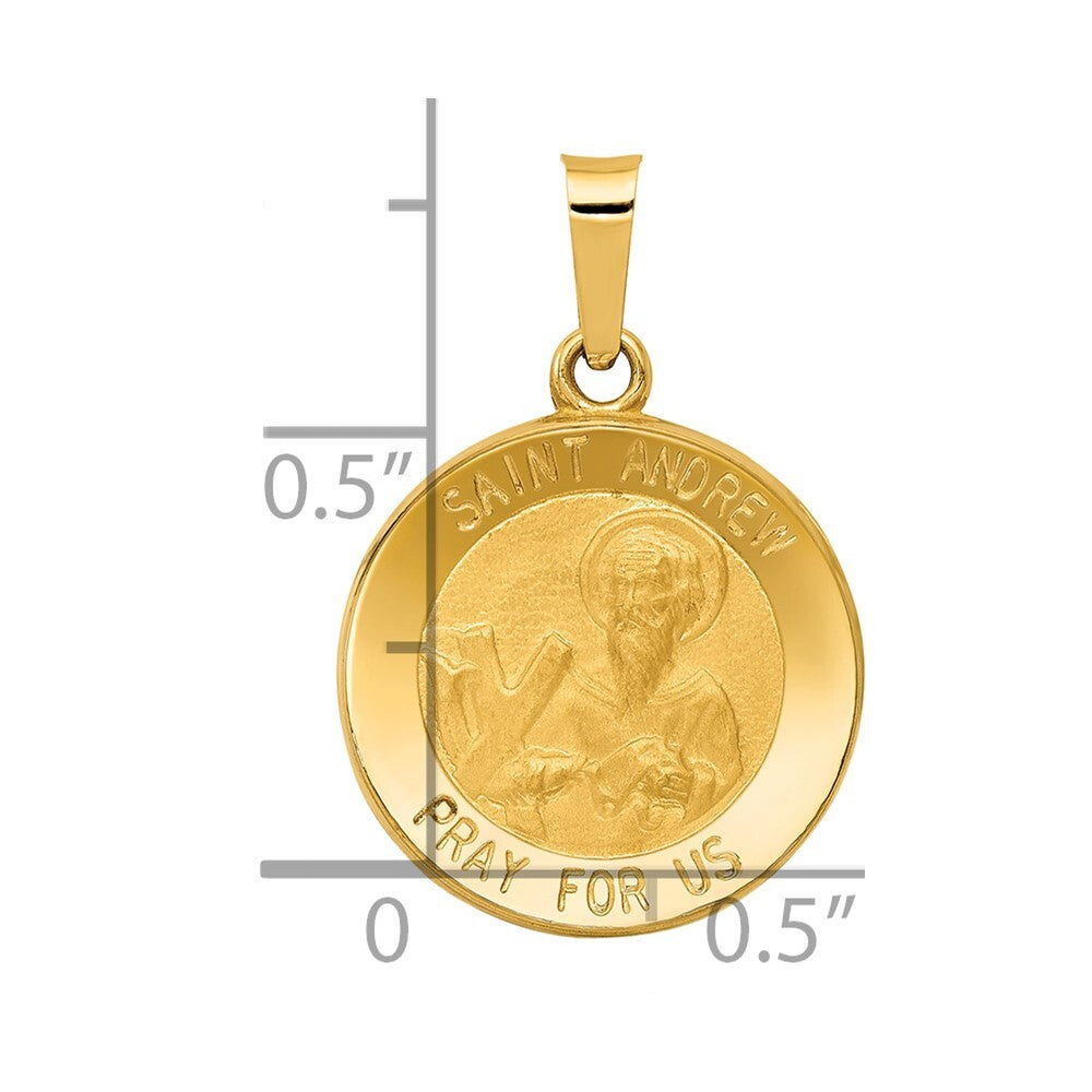14k Yellow Gold Polished and Satin St. Andrew Medal Hollow Pendant for Women