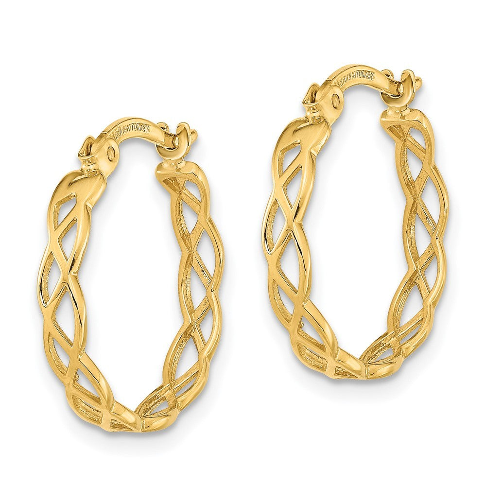 14k Yellow Gold Polished Intertwined Filigree Hoop Earrings