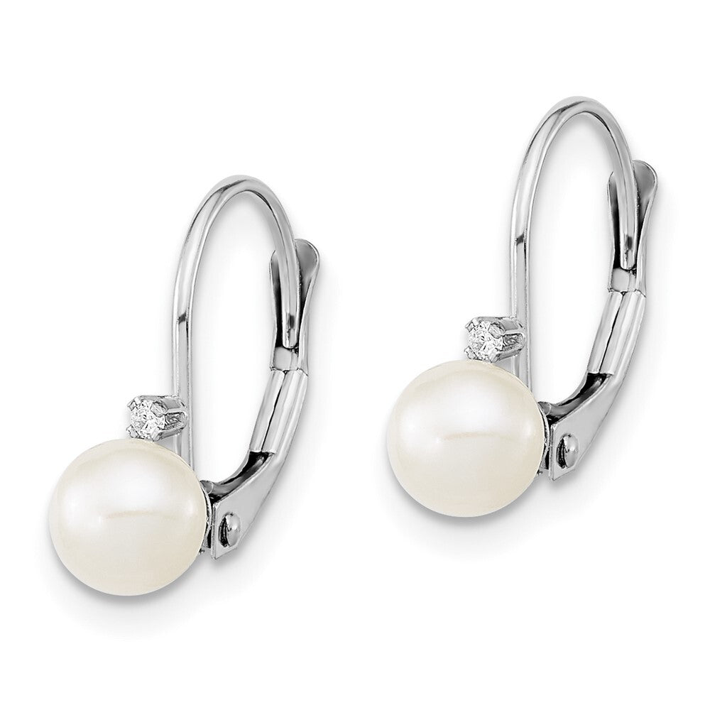 14k Gold 5-6mm Freshwater Cultured Pearl & .02 Carat Diamond Leverback Earrings