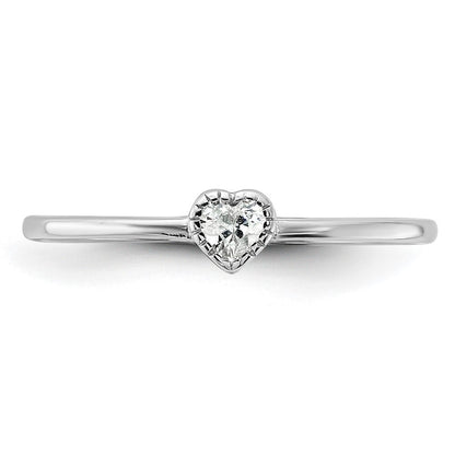 Sterling Silver Rhodium-plated CZ Heart Ring Size 7