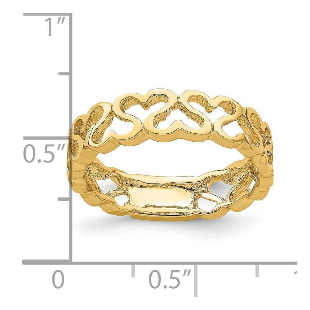 14K Yellow Gold Polished Heart Band Size 7