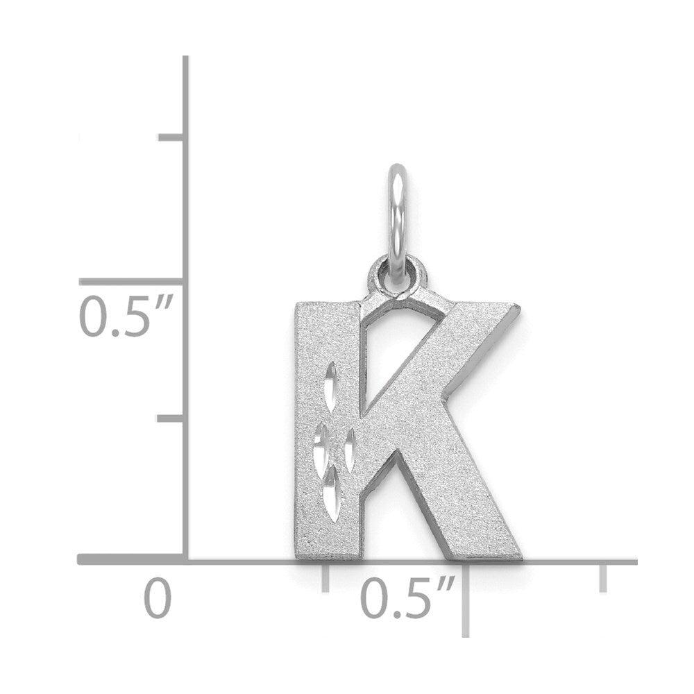 14k White Gold Satin Diamond-cut Letter K Initial Charm Pendant for Women