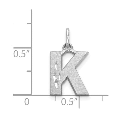 14k White Gold Satin Diamond-cut Letter K Initial Charm Pendant for Women