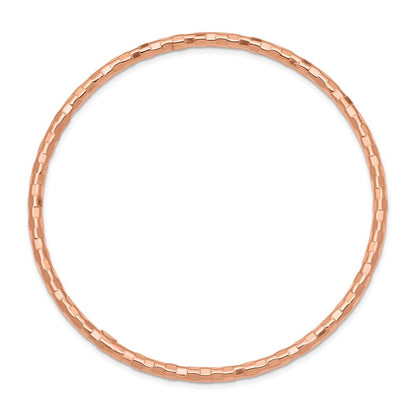14K Rose Gold Polished Textured 3.00mm Slip-on Round Bangle Bracelet