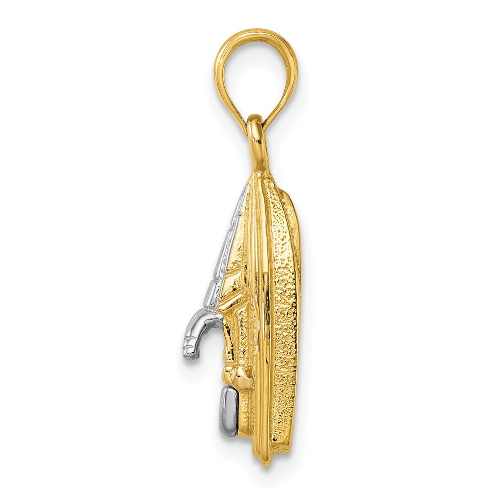 14k Yellow Gold Rhodium 3-D Wave Runner  Moveable Seat Charm Pendant