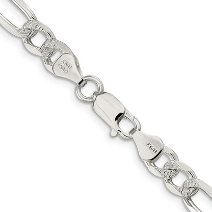 Sterling Silver 7.0mm Pav� Flat Figaro Chain Necklace