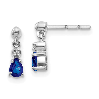 14k White Gold Blue Sapphire and Diamond Dangle Earrings