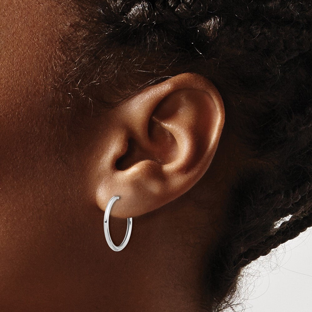 14K White Gold Polished Hinged Hoop Earrings Gift for Women