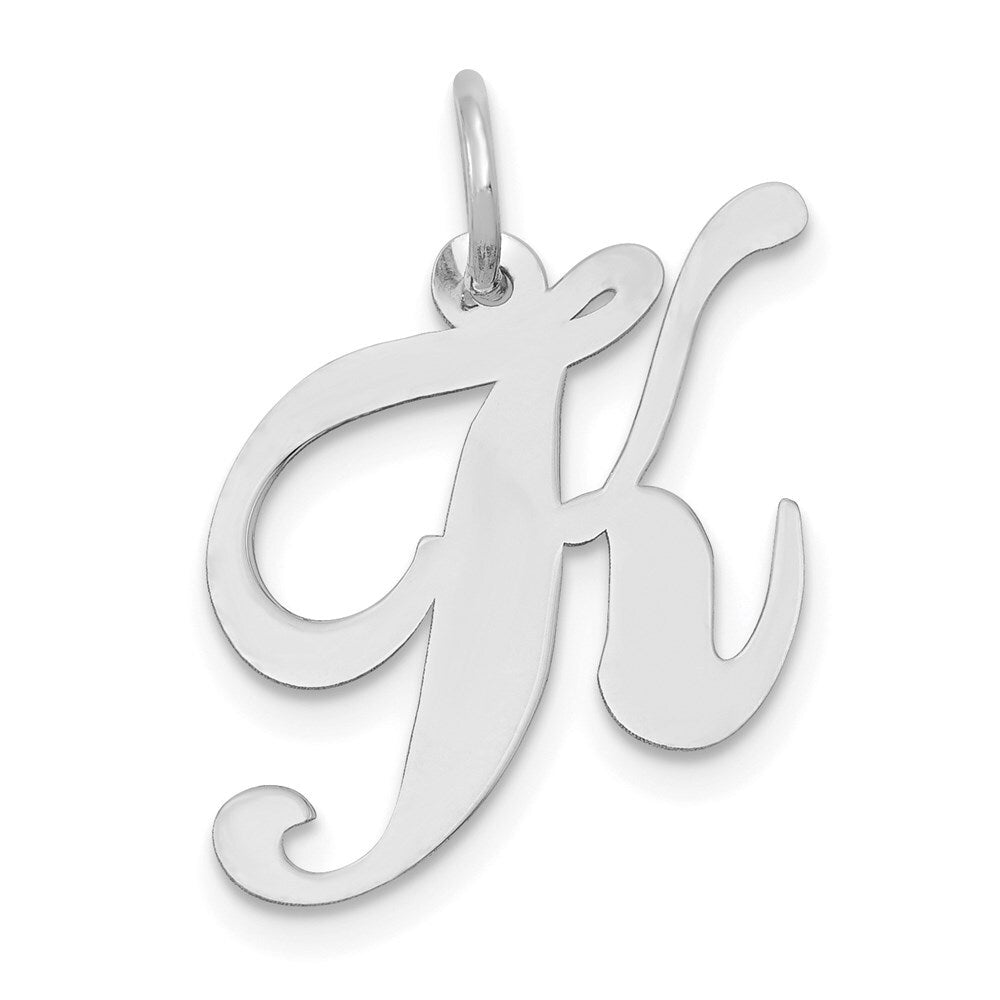14k White Gold Medium Fancy Script Letter K Initial Charm Pendant for Women