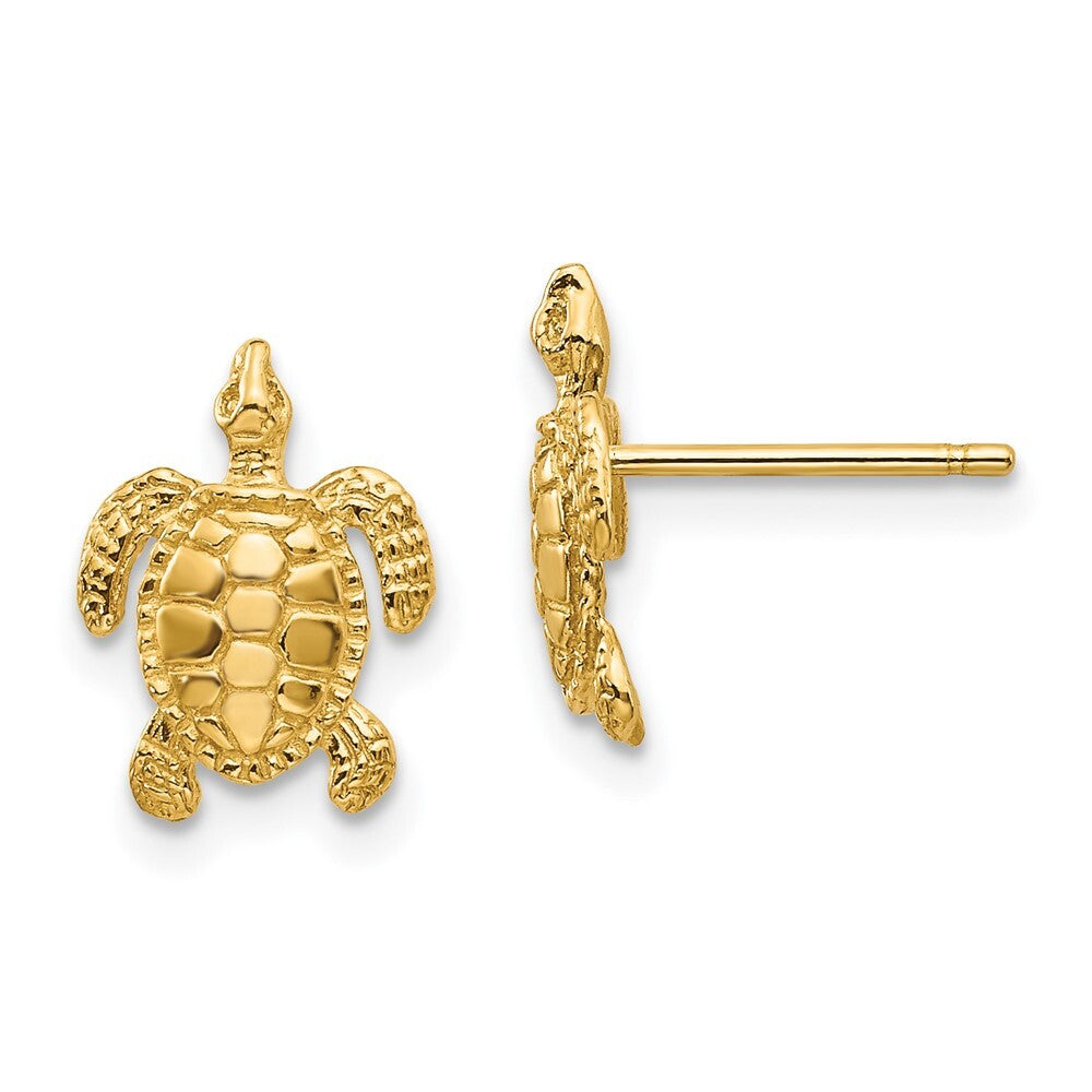 14k Yellow Gold Sea Turtle Stud Earrings Gift for Women
