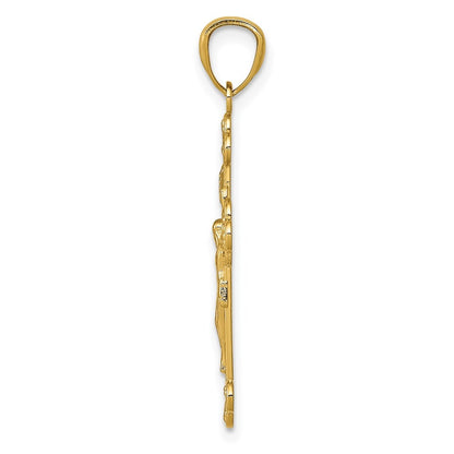 14k Yellow Gold  Polished INRI Medium Crucifix Pendant
