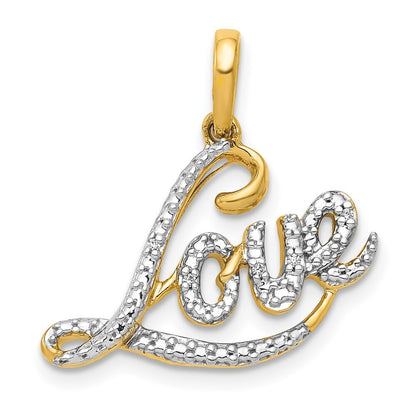 14k Yellow Gold Rhodium .02ct. Diamond LOVE Pendant for Women