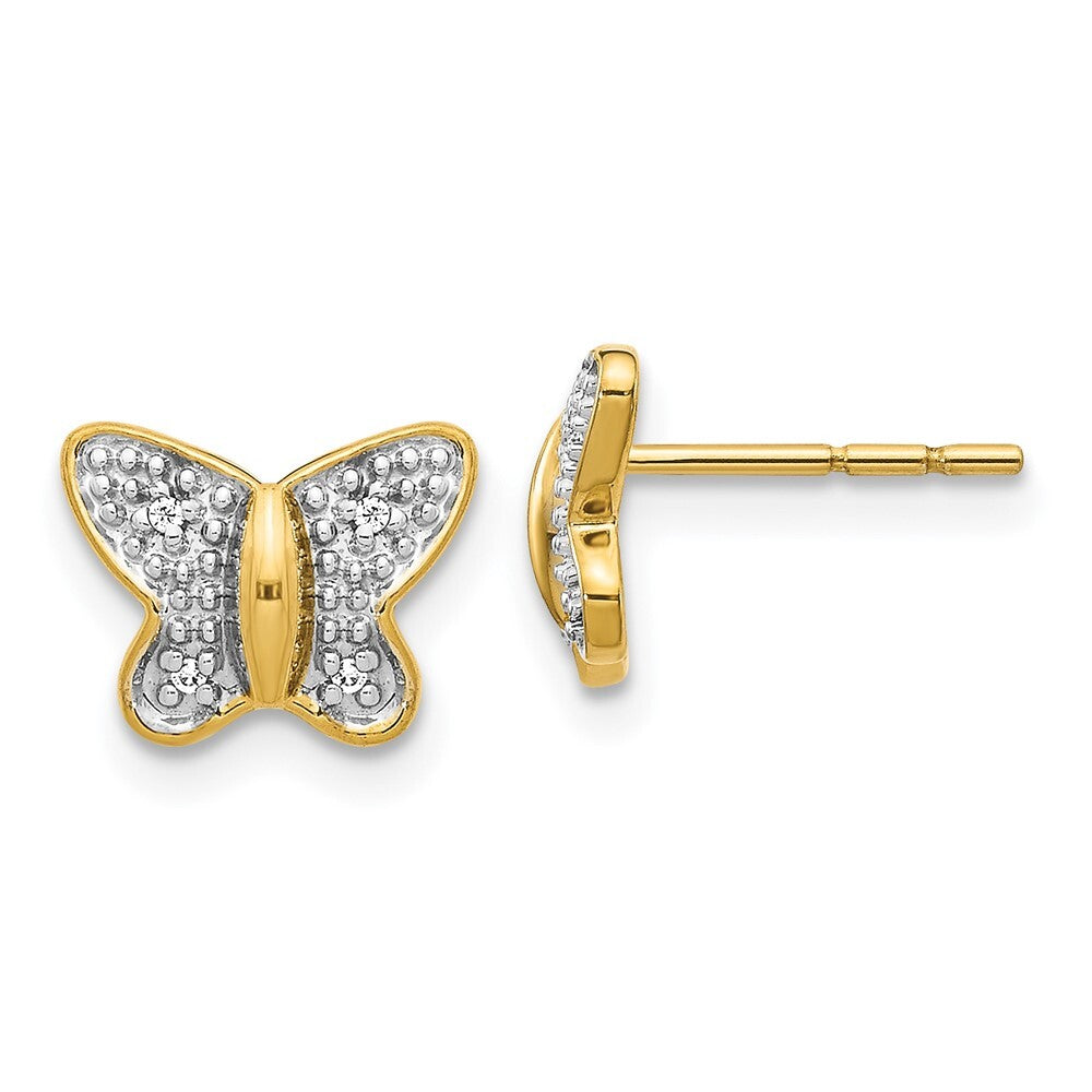 14k Yellow Gold Rhodium Diamond Butterfly Stud Earrings Gift for Women