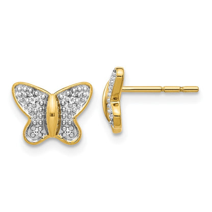 14k Yellow Gold Rhodium Diamond Butterfly Stud Earrings Gift for Women