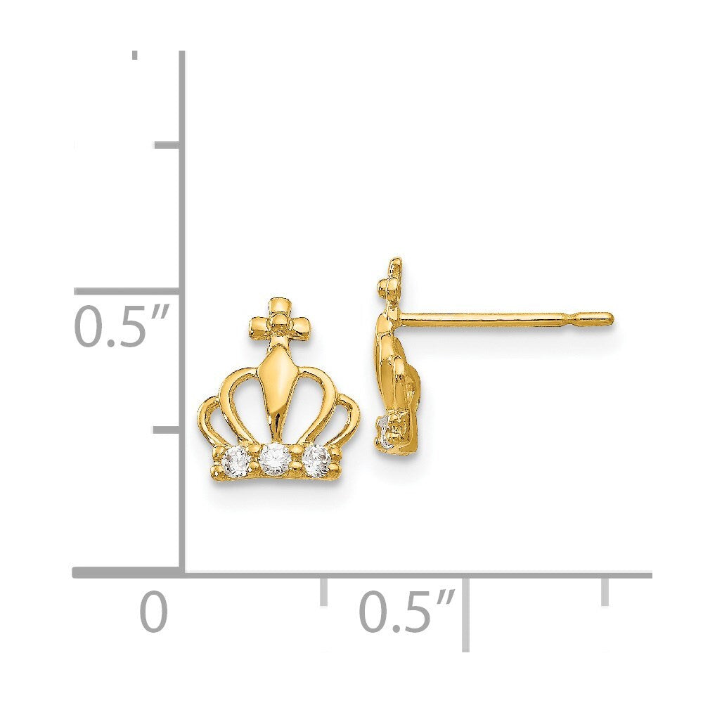 14k Yellow Gold Cubic Zirconia Children's Crown Stud Earrings