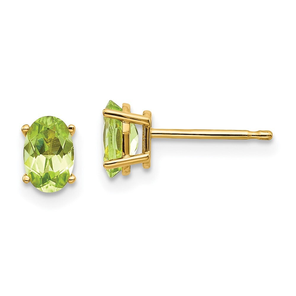 14k Yellow Gold 6x4 Oval August/Peridot Stud Earrings Gift for Women
