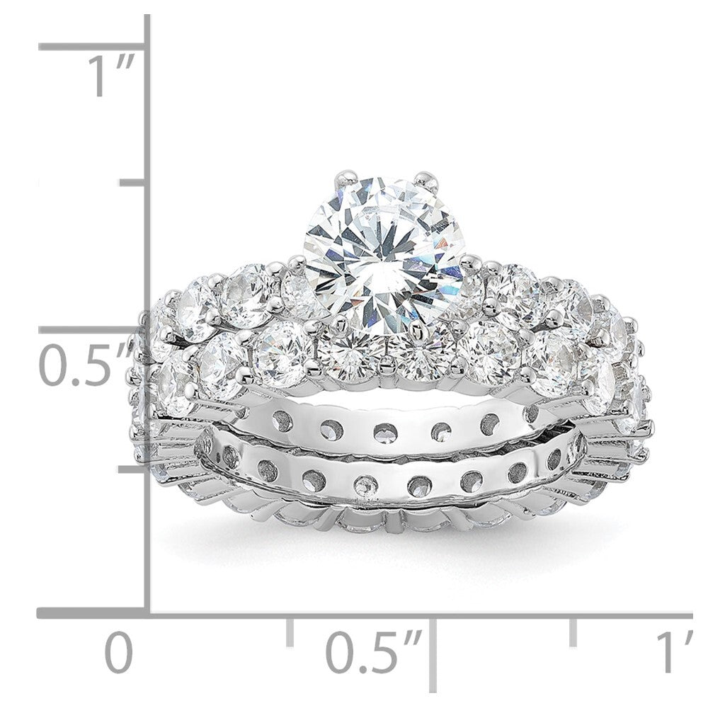 Sterling Silver Rhodium-plated Cubic Zirconia 2 Piece Wedding Set Ring Size 7