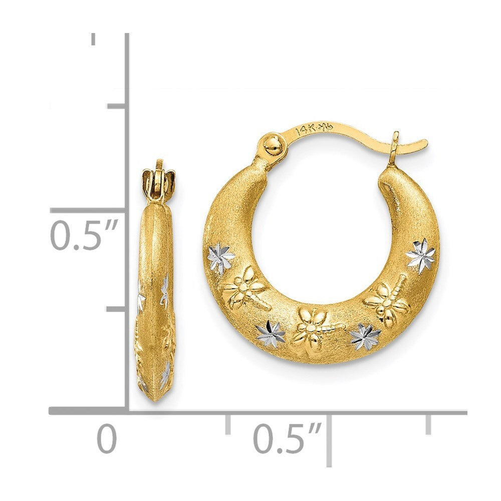 14k Yellow Gold & Rhodium Hoop Earrings Gift for Women