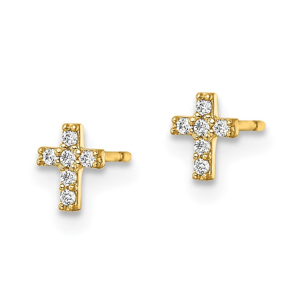14k Yellow Gold Cubic Zirconia Cross Stud Earrings Gift for Women