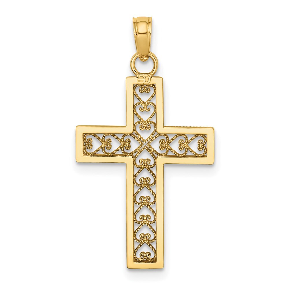 14k Yellow Gold Filigree Beaded Outline Cross Charm Pendant for Women