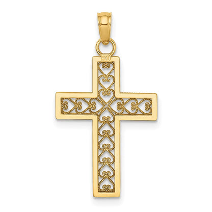 14k Yellow Gold Filigree Beaded Outline Cross Charm Pendant for Women