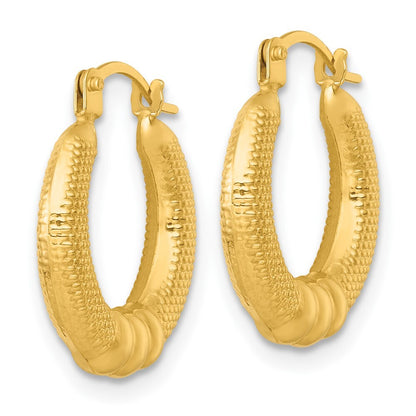 14k Yellow Gold Polished And Textured Hoop Earrings Gift for Women