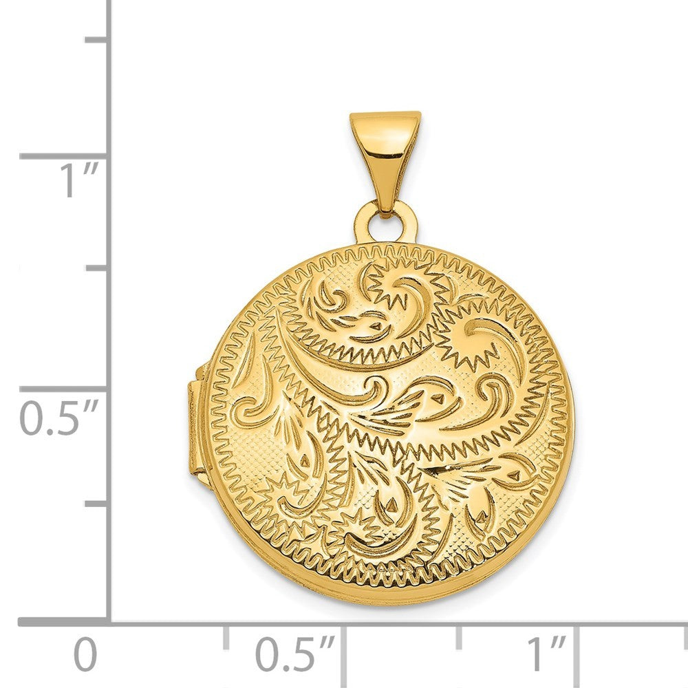 14k Yellow Gold Scroll Design Hand Engraved 20mm Round Locket