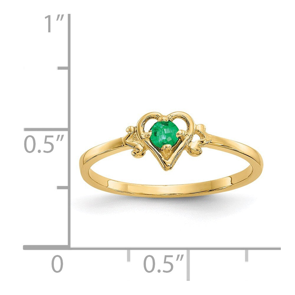 14K Yellow Gold Emerald Birthstone Heart Ring